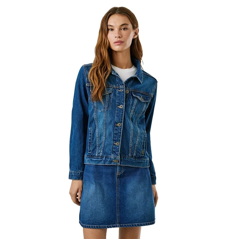 Pepe Jeans Women's Regular Jacket, Blue (Denim-4A0), XS