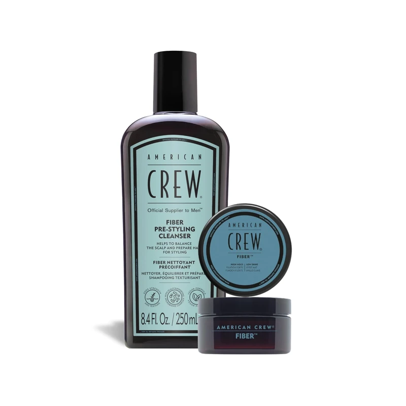 AMERICAN CREW Pre Styling Fiber Shampoo for Men with Damaged Hair - 250 ml + Fiber - Men's Hair Wax - Matte Effect Styling Wax - All Hair Types - 85g
