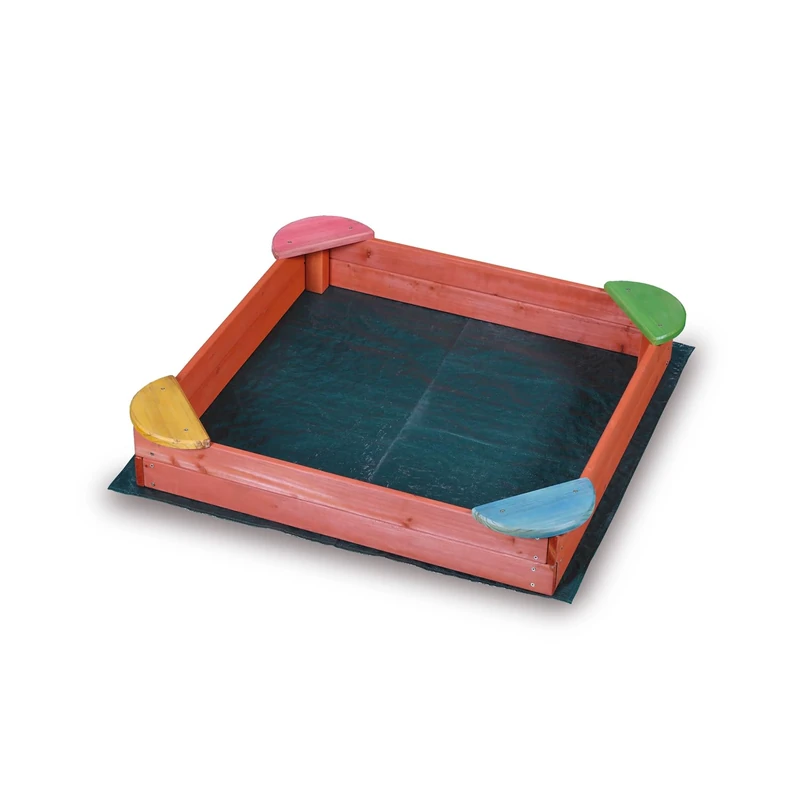 Children's Sandpit for Children in Painted Wood "Fantasy" 100 x 100 x 17 cm with Seats Included, Robust and Safe