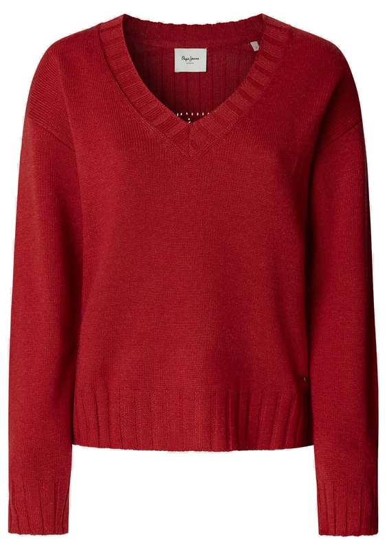 Pepe Jeans Women's Cherice V Neck Knitwear, Red (Royal RED), XS