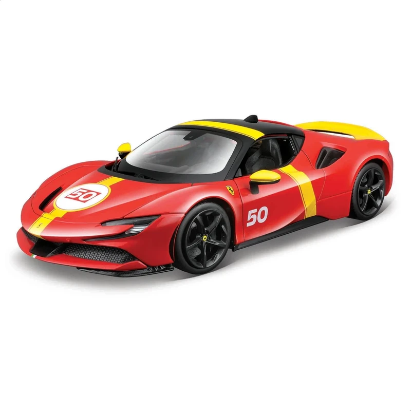 Bburago Ferrari SF90 Stradale Le Mans Livery 1:18 Scale, Diecast Replica with Opening Bonnet and Boot, Shock Absorber Wheels, Ferrari Licence, Age 3+