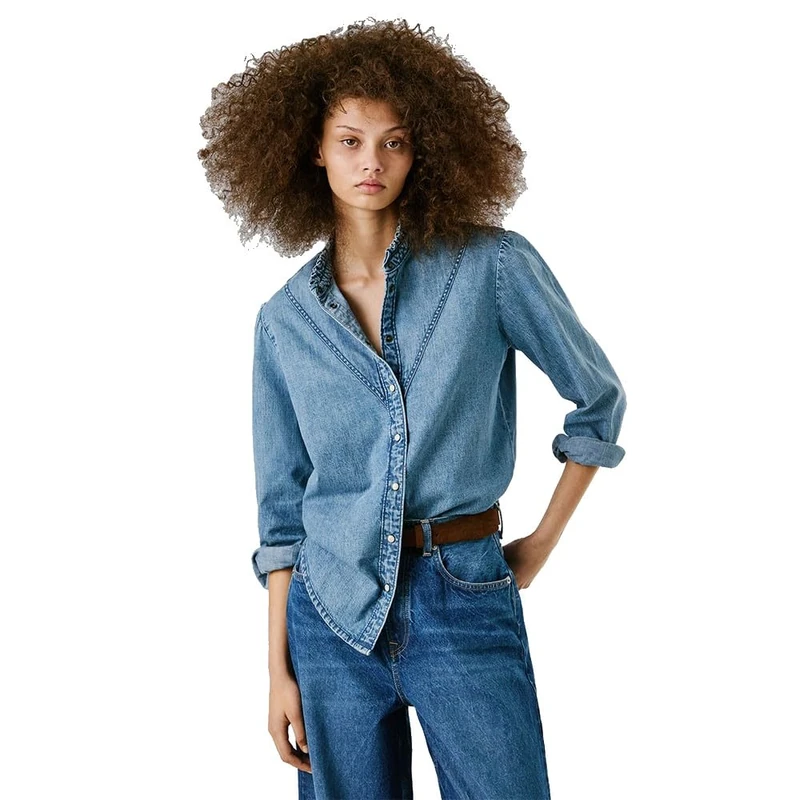 Pepe Jeans Women's Regular Denim Blouse Shirt, Blue (Denim-3V3), XXS