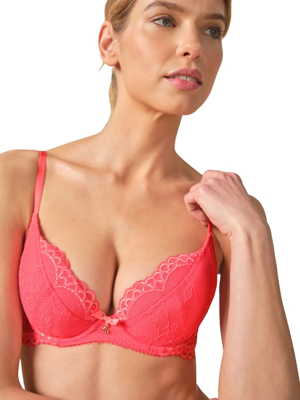 Gossard Womens Superboost Lace Plunge Bra, Sugar Coral, 32FF UK - Image 1