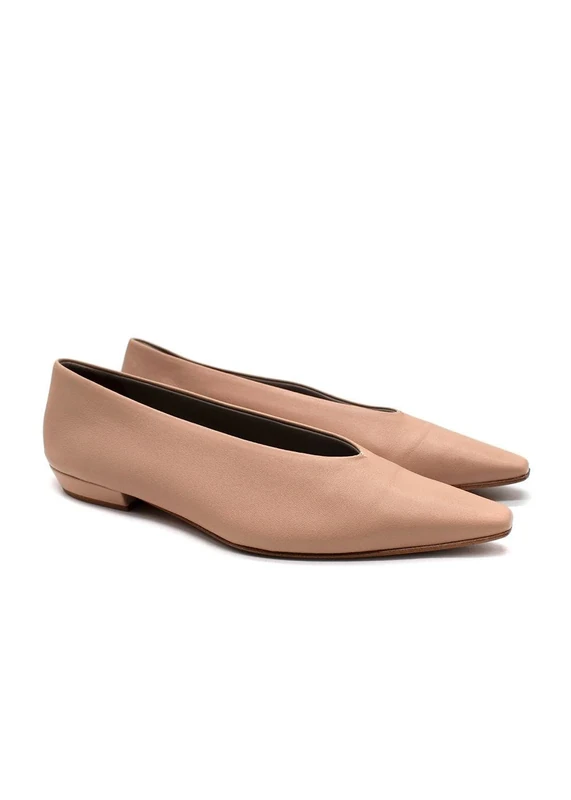 Bottega Veneta Pre-Loved Nude Leather Almond Flat Pumps