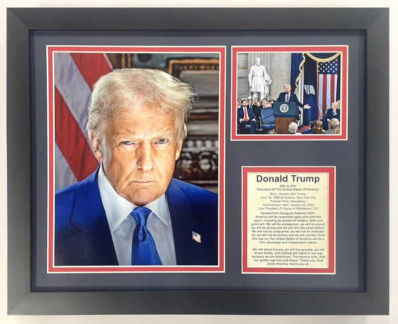 Legends Never Die Donald Trump | America's 45th President | Framed 12"x15" Double Matted Photos (Second Term Portrait)