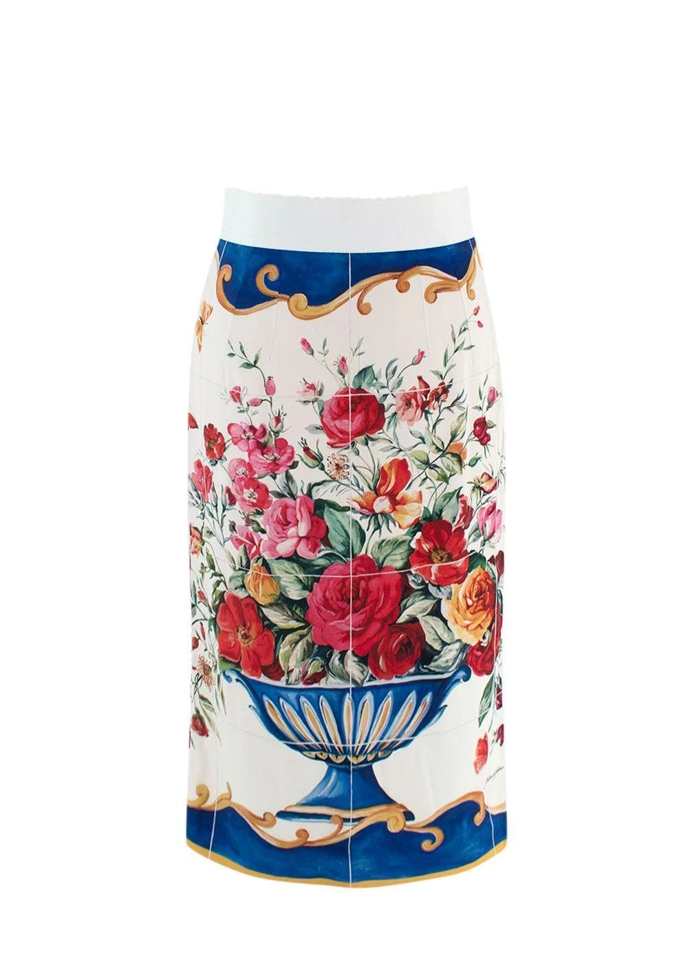 Dolce & Gabbana Pre-Loved Mosaic Print Cream Midi Skirt