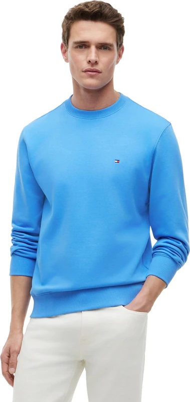 Tommy Hilfiger Men’s Sweatshirt Essential Terry Crew Neck with Round Neckline, Blue (Blue Spell), L