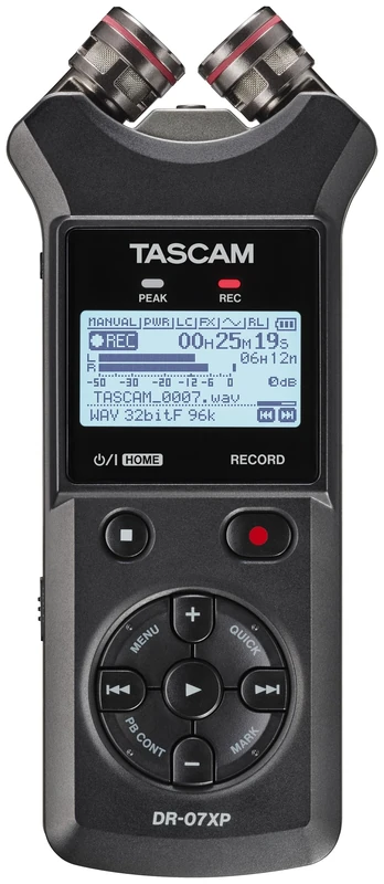 Tascam DR-07XP - 2-Channel 32-Bit Float Portable Handheld Recorder With Adjustable Microphones and USB-C Audio Interface