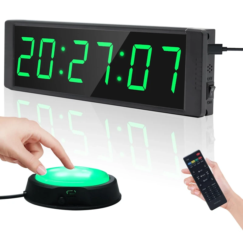 Ousmile Gym Timer Clock for Home Gyms, Fitness Time with Start/Stop Button, Interval Timer for Workout, Stopwatch/Countdown Time with Remote, 12/24H Digital Wall Clocks(Green)