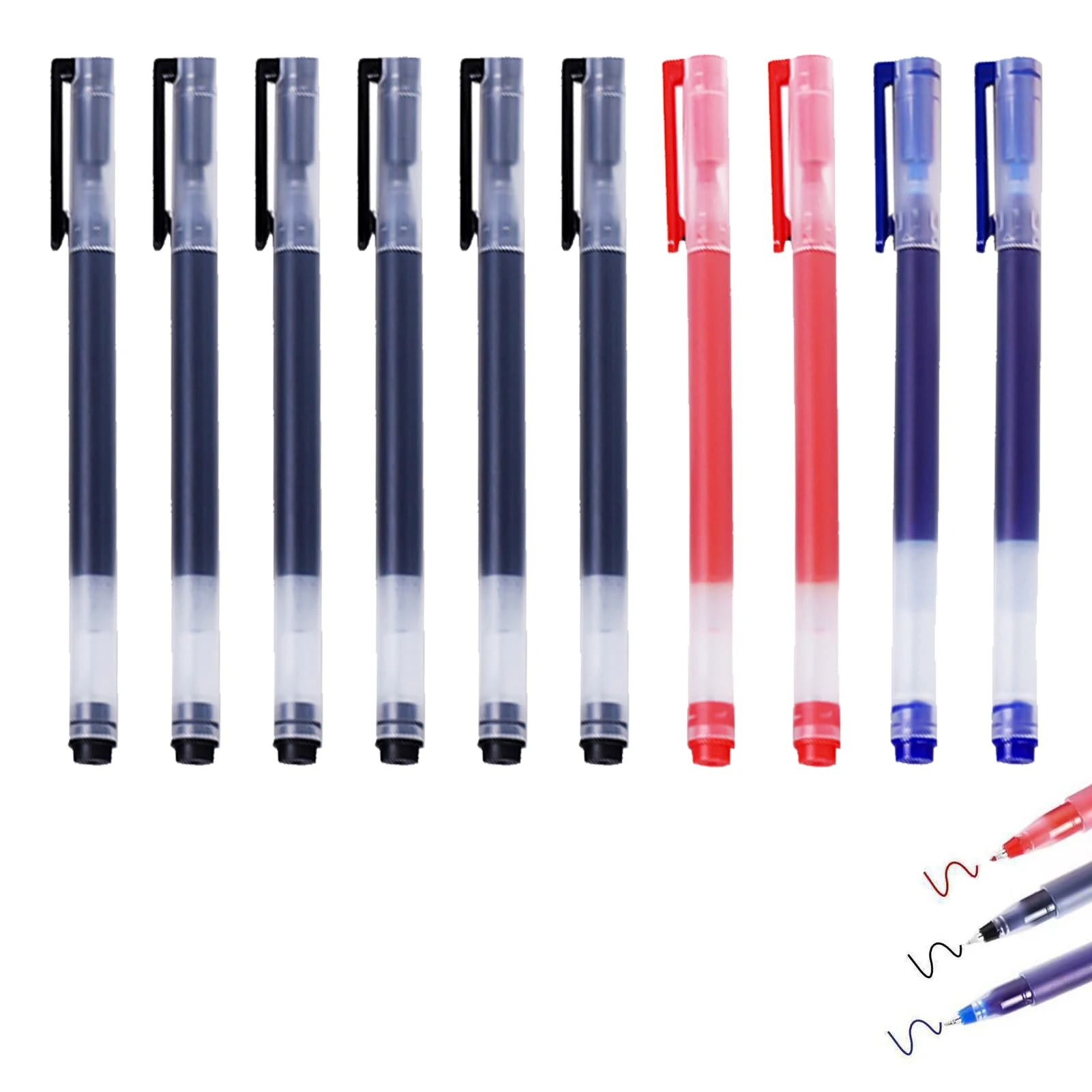 10 PCS Gel Ink Ballpoint Pens 0.5mm, Gel Ink Rollerball Pens, Fine Point Ballpoint Pens Japanese Style Gel Pens for Writing and Journaling, Stationery for Home, School, Office Supplies Black Red Blue