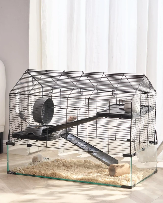 VEVOR Hamster Cage, 360° Viewing Transparent Hamster Habitats, Small Animal Cage, 29.5 x 17.3 x 24 in, Ventilated Pet Mouse Cages with Water Bottle, Portable Hamster House for Rats, Guinea Pigs