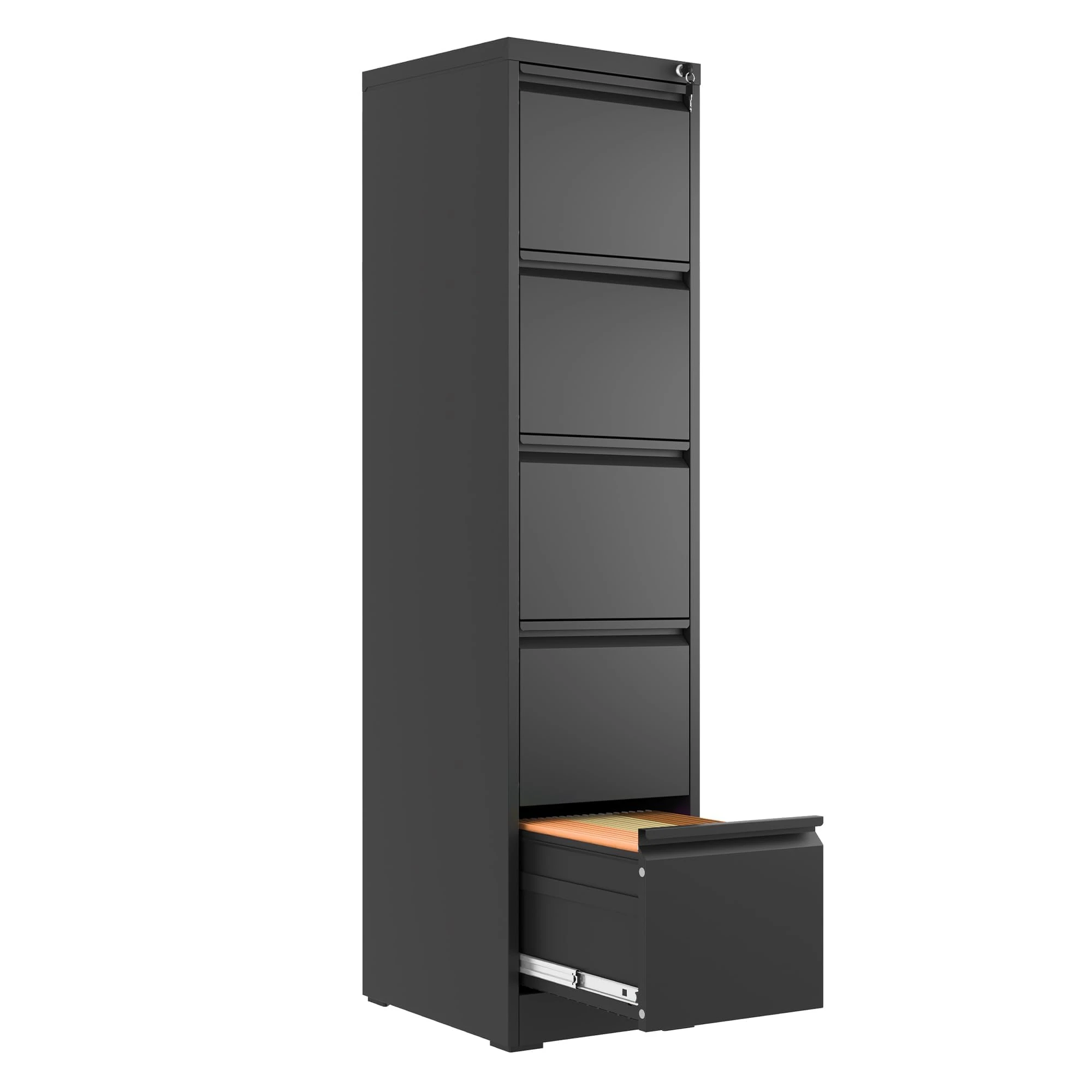 FLIXELIO 5 Drawer File Cabinet with Lock,Metal Vertical Filing Cabinets for Home Office,Heavy Duty File Storage Cabinet for Letter/Legal/A4/F4 Size File,Assembly Require (Black, Vertical 5 Drawer)