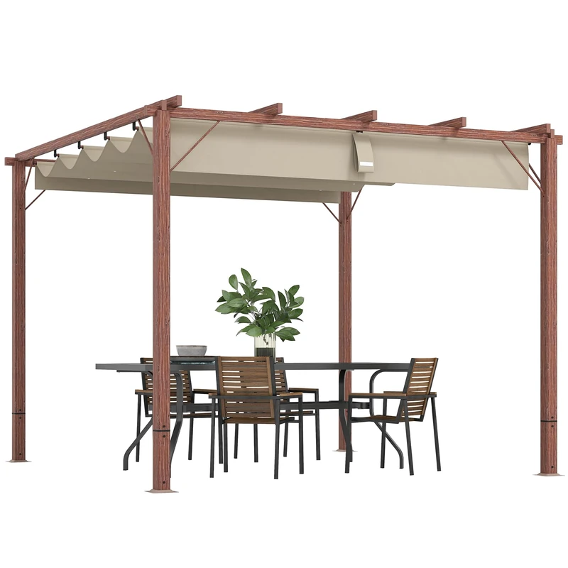 Outsunny 3 x 3(m) Aluminium Garden Pergola with Retractable Roof, Natural