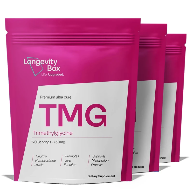 Longevity Box TMG Supplement 750mg x 360 Capsules - Over 99% Pure Trimethylglycine As Betaine, High Strength TMG, DNA Production, Enhance Liver & Heart Function, 3rd Party Certified, Vegan & Non-GMO