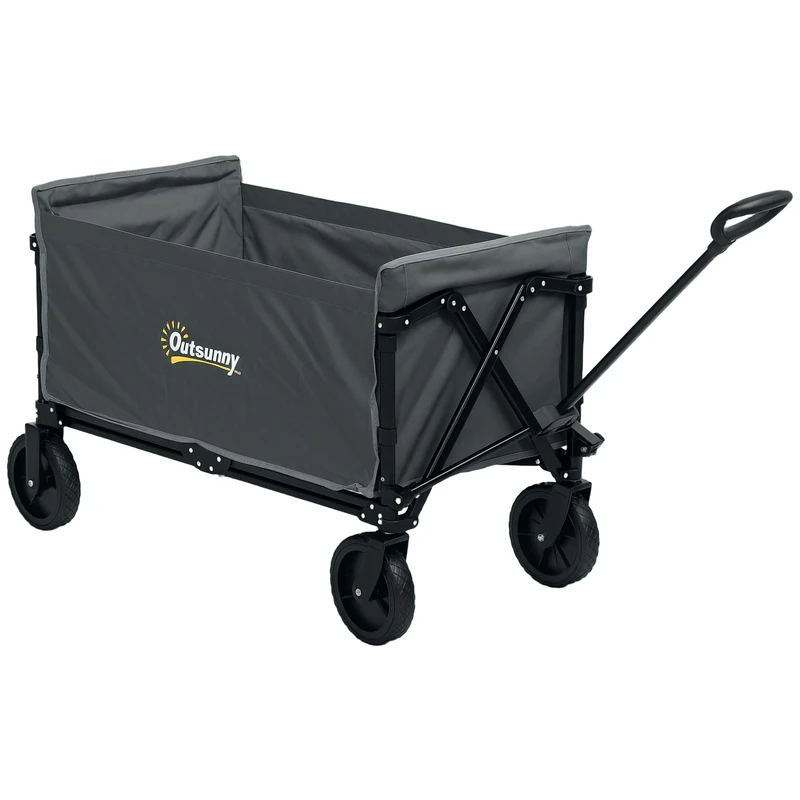 Outsunny 120L Festival Trolley on Wheels, Folding & Compact Camping Trolley Cart with Adjustable Handle for Garden, Beach, Fishing, Grey