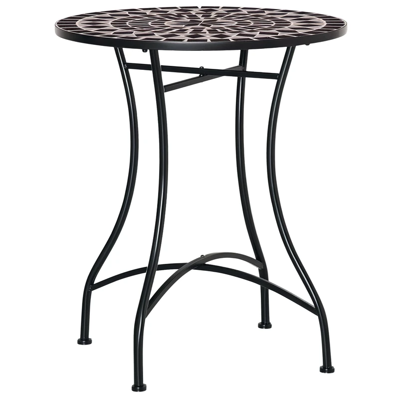 Outsunny 60cm Mosaic Garden Table, Outdoor Side Table with Ceramic Top, Small Round Table for Patio, Balcony, Black