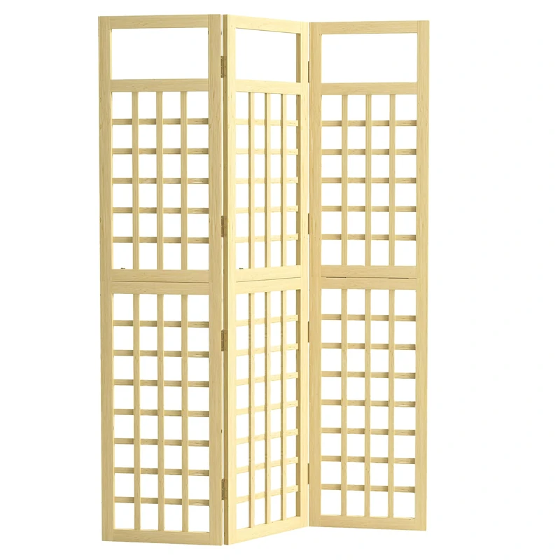 Outsunny 3-Panel Garden Privacy Screen, Freestanding Foldable Wooden Outdoor Divider/Trellis, Decorative Privacy Screen for Garden Patio Pool, 120 x 170 cm, Natural Wood Finish