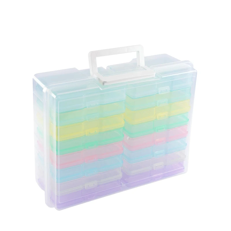 Vaessen Creative Plastic Storage Box with Lid 37,5 x 30 x 13 cm - 16 Cases of 17 x 12 x 3 cm in 8 Colours - Clear Organiser for Sewing, Diamond Art, Small Accessories and Craft Supplies - Image 1