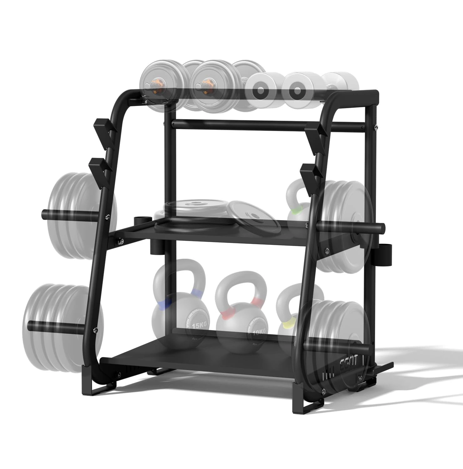 EOAT 3-Tier Dumbbell Rack for Home Gym - 700LB Heavy Duty Weight Storage Organizer with Thickened Steel Tube, Adjustable Weight Stand for Dumbbells, Barbells, Kettlebells, Black/Beige