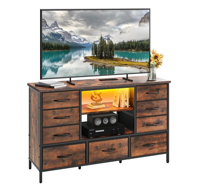 YITAHOME 120CM TV Cabinet, TV Stand Cabinet Unit for TVs up to 55 Inches with RGB LED Lighted TV Gaming Entertainment Center for PS5 with 9 Foldable Drawers and Shelves TV Stand Unit for Living Room