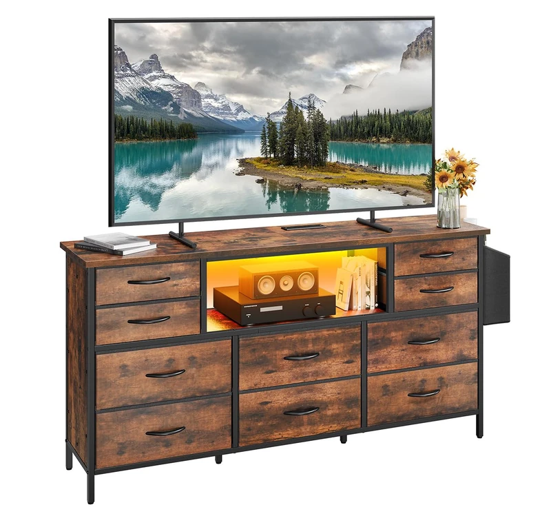 YITAHOME 140CM TV Cabinet, TV Stand Cabinet Unit for TVs up to 65 Inches with RGB LED Lighted TV Gaming Entertainment Center for PS5 with 10 Foldable Drawers and Shelves TV Stand Unit for Living Room