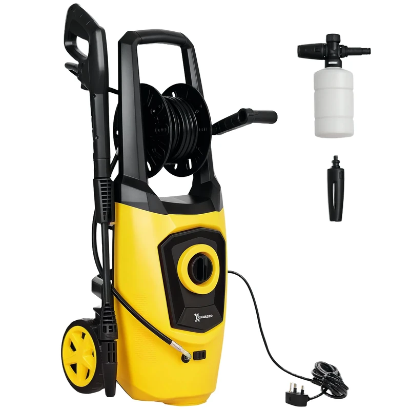 DURHAND 1800W High Pressure Washer, 150 Bar Pressure, 510 L/h Flow, High-Performance Portable Power Washer Jet Wash Cleaner with 6M Hose and Hose Reel for Garden, Car, Furniture, Yellow