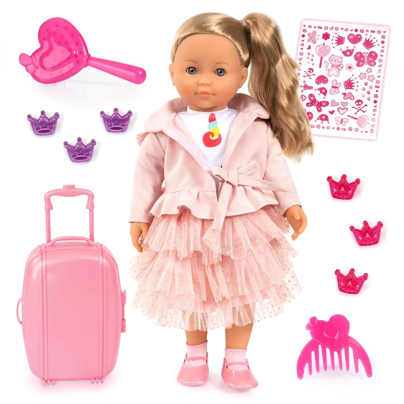 Bayer Design 94637AO Charlene Interactive Doll with Hair, Speaking Polish, Functional Doll Soft Body Sleeping Eyes Accessories 46 cm