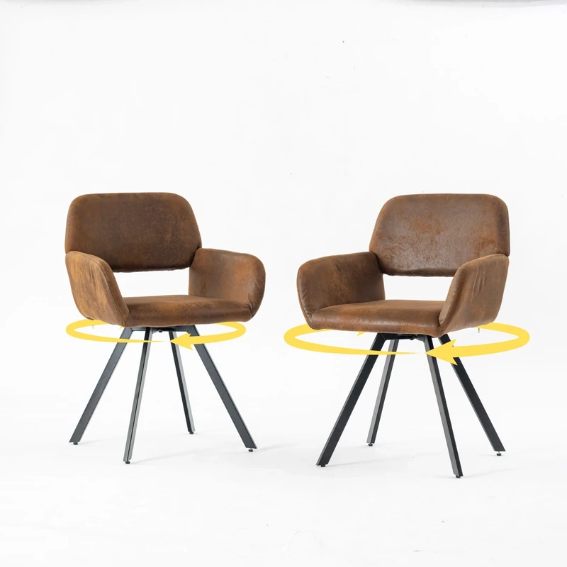 39F Furniture Dream Modern Beige Set of 2 Office Chairs, Swivel Design, Upholstered Armchair 360° Swivel Chair for Kitchen Office Living Room, Brown, 57x53x81.5cm