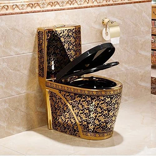 SaryEdge Golden Toliet, Toilets for Bathrooms Comfort Height Elongated, Toilet, Dual Flush Toilet with Comfort Seat, Compact Toilet 300mm-27.2x30.7x15.3in,400mm-27.2x30.7(400mm-27.2x30.7x15.3in