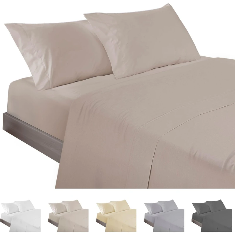 ECOMMERC3 | 4 Piece Bed Sheet Set 150 Made in Spain - Sheet Set with Fitted Sheet, Top Sheet and 2 Pillowcases Earth Color, Extra Soft and Lightweight Sheet