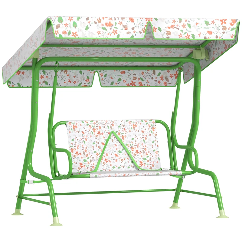 AIYAPLAY Kids Garden Swing Seat, Outdoor Swing Chair with Adjustable Canopy, Safety Belt, 2 Seater Hammock Swing Bench for Patio, Porch, Garden, Green