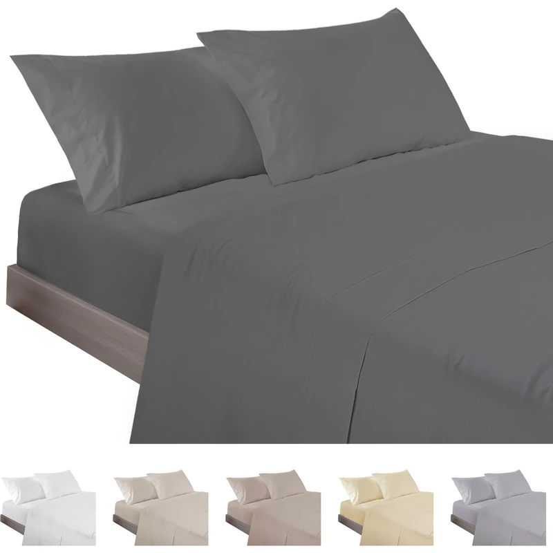 ECOMMERC3 | 3 Piece Sheet Set for 105 Bed Made in Spain - Sheet Set with Fitted Sheet, Top Sheet and 1 Pillowcase Anthracite Color, Extra Soft and Lightweight Sheet