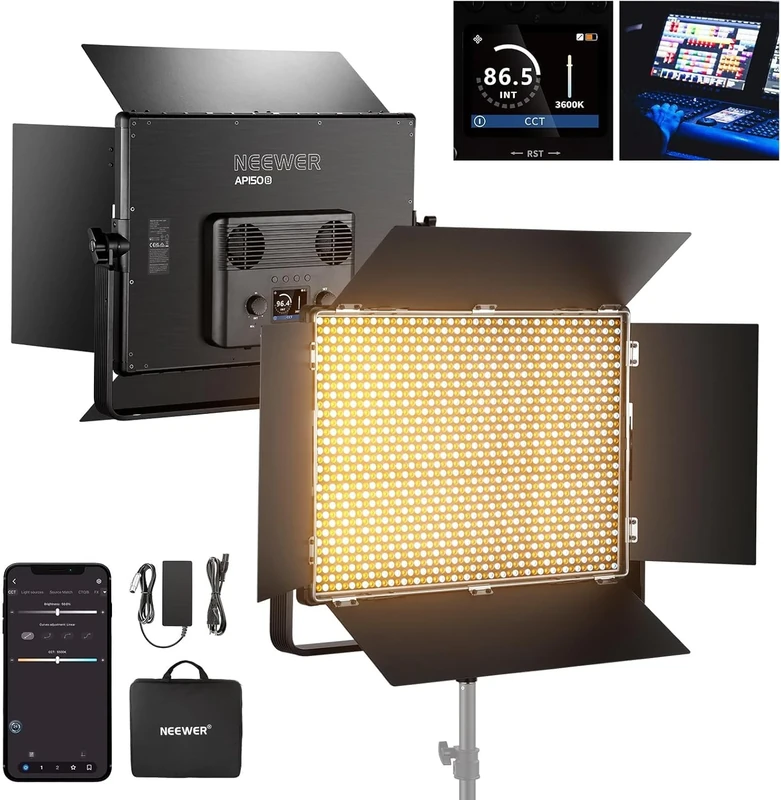NEEWER AP150B AP150B Two-Tone LED Video Panel Light Kit 150W, 1440 LED 49500Lux@0.5m 2500K-8500K CRI96+/TLCI97+ Dimming 0-100% APP Control/2.4G/Panel/DMX, Studio Lighting Pro for Video Photos, AP150B