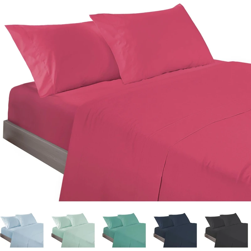 ECOMMERC3 | 3 Piece Bed Sheet Set 135 Made in Spain - Bed Sheet Set with Fitted Sheet, Top Sheet and 1 Pillowcase Cherry Color, Extra Soft and Lightweight Sheet