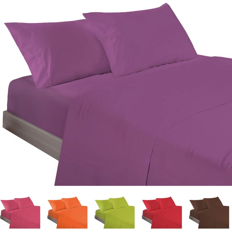 ECOMMERC3 | 4-Piece Bed Sheet Set 160 Made in Spain - Sheet Set with Fitted Sheet, Top Sheet and 2 Pillowcases 45 x 85 Lilac