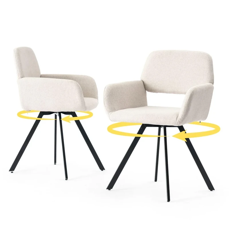 39F Furniture Dream Modern Beige Set of 2 Office Chairs, Swivel Design, Upholstered Armchair 360° Swivel Chair for Kitchen Office Living Room, Beige, 57x53x81.5cm