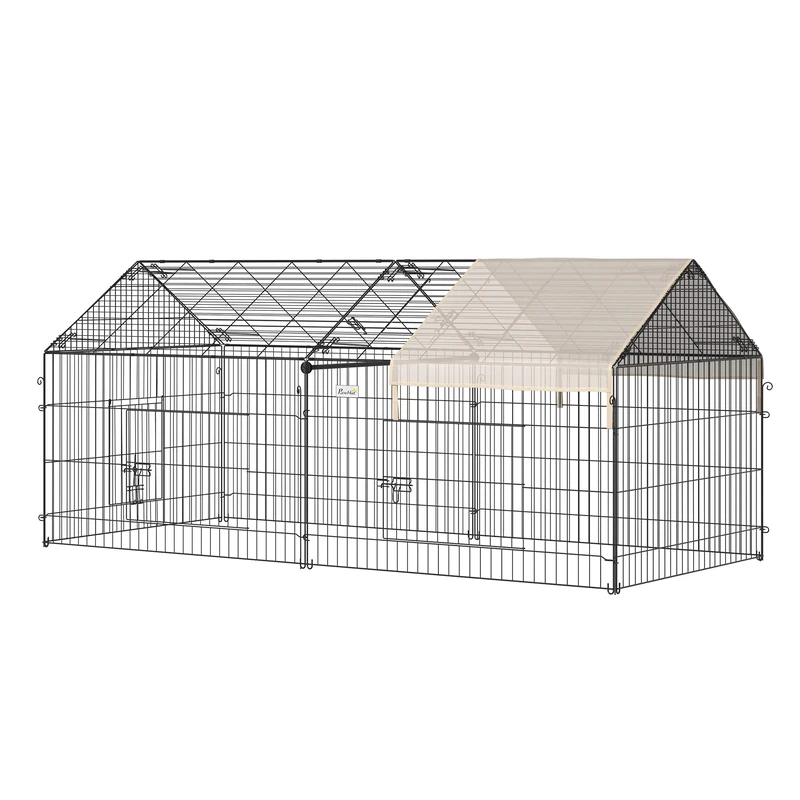 PawHut Rabbit Run Guinea Pig Cage with Cover, 220 x 103 x 103 cm, Beige