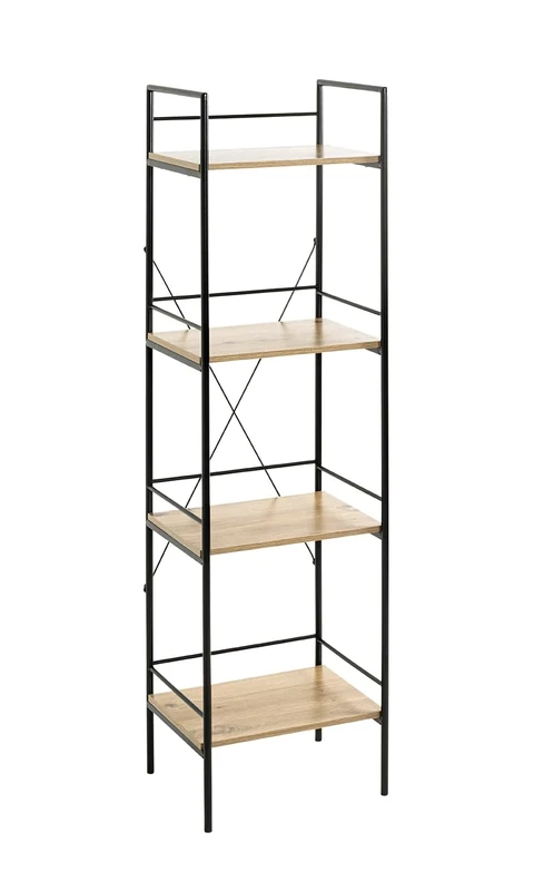 HAKU Möbel shelf, oak, black, MDF, metal, dimensions: W 34 x H 130 x D 27 cm, style modern