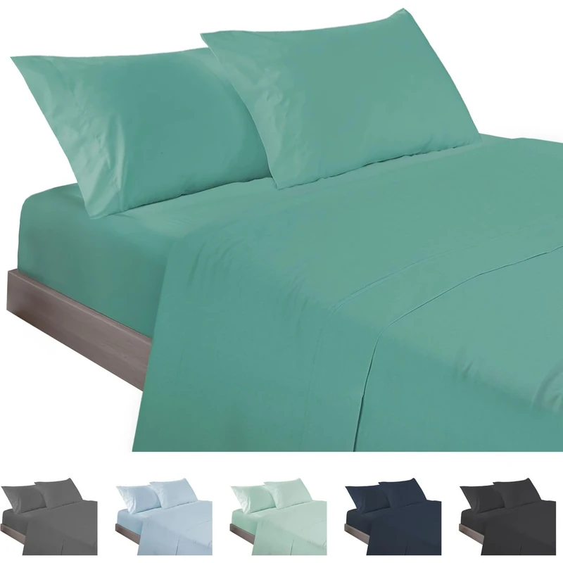 ECOMMERC3 | 4 Piece Sheet Set for 200 Bed Made in Spain - Sheet Set with Fitted Sheet, Top Sheet and 2 Pillowcases 45 x 110 cm Aqua