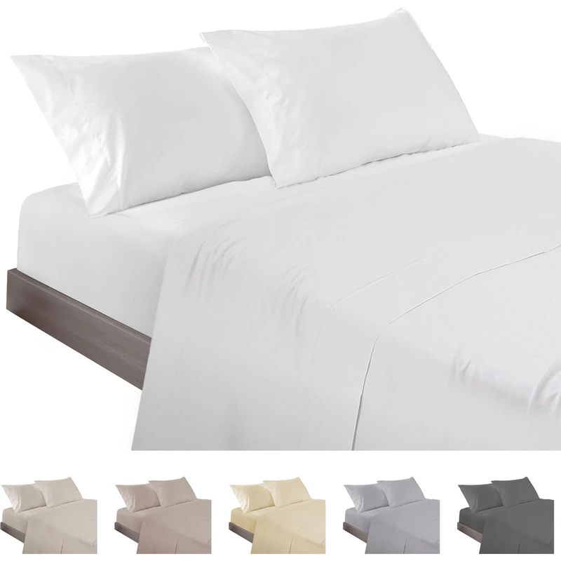 ECOMMERC3 | 4-Piece Bed Sheet Set 160 Made in Spain - Sheet Set with Fitted Sheet, Top Sheet and 2 Pillowcases 45 x 85 cm White