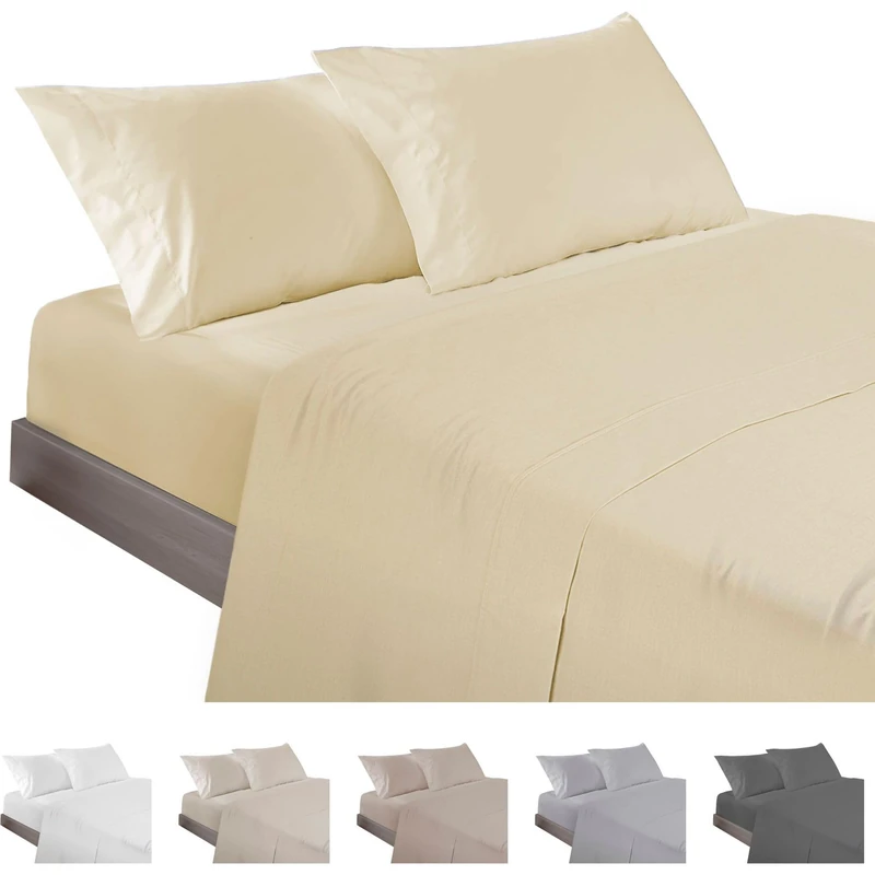 ECOMMERC3 | 3 Piece Sheet Set for 135cm Bed Made in Spain - Sheet Set with Fitted Sheet, Top Sheet and 1 Pillowcase Yellow, Extra Soft and Lightweight Sheet