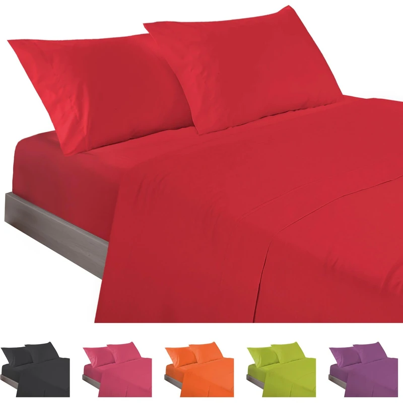 ECOMMERC3 | 4-Piece Bed Sheet Set 180 Made in Spain - Sheet Set with Fitted Sheet, Top Sheet and 2 Pillowcases 45 x 100 cm Red