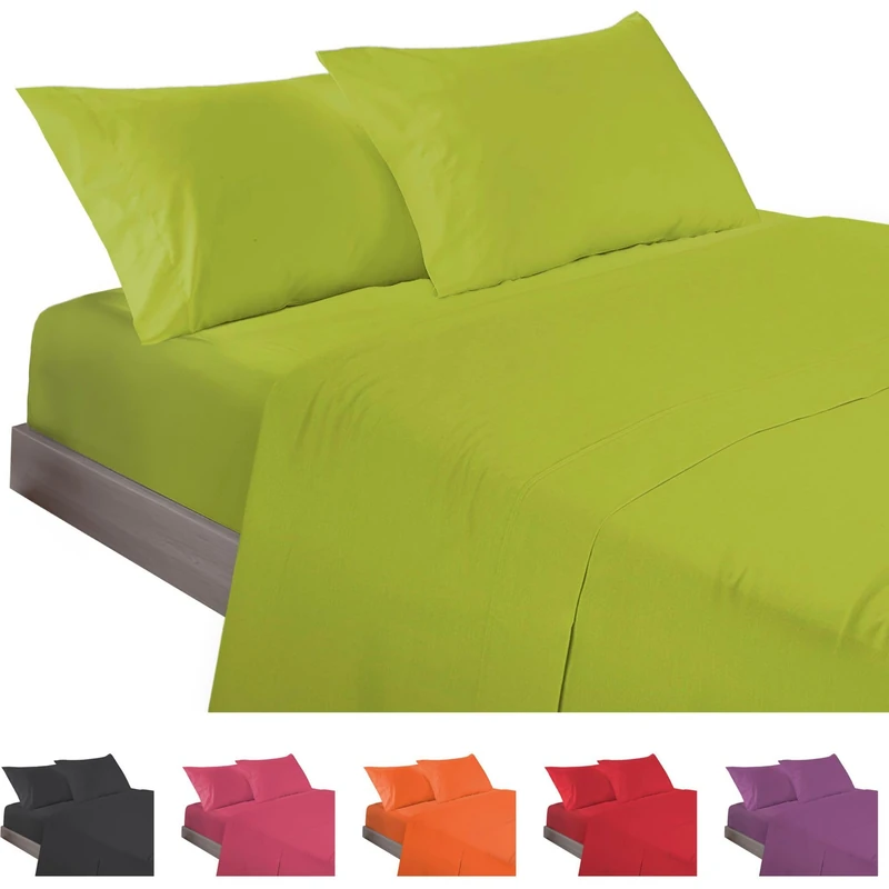 ECOMMERC3 | 4-Piece Bed Sheet Set 180 Made in Spain - Sheet Set with Fitted Sheet, Top Sheet and 2 Pillowcases 45 x 100 cm Pistachio Colour