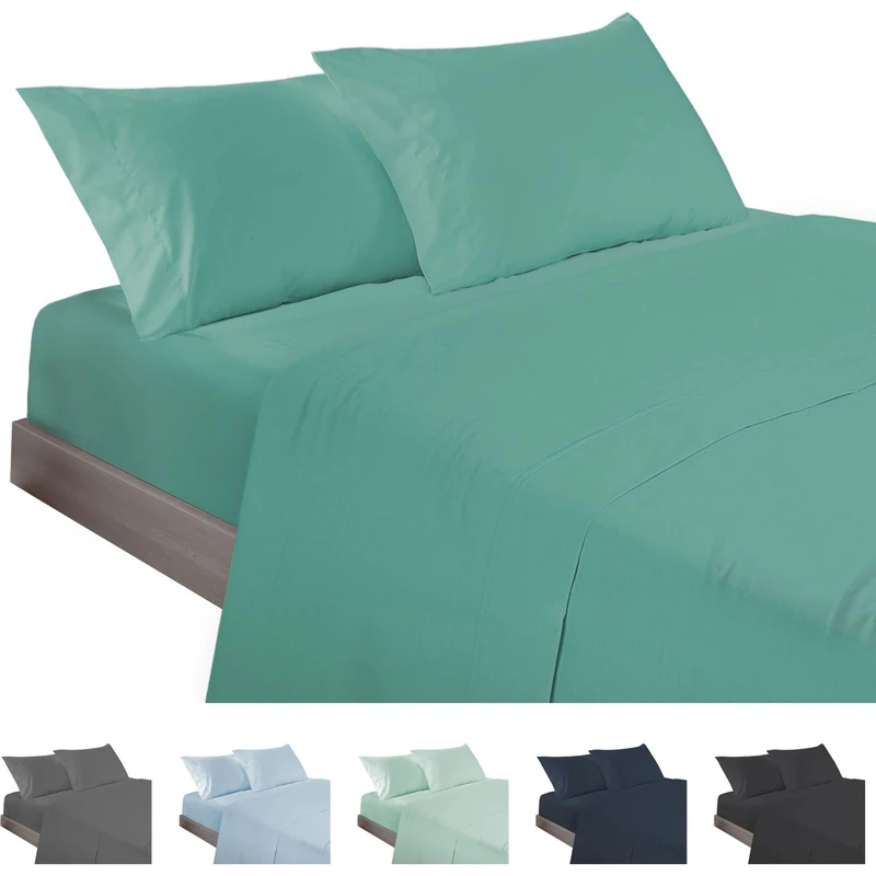 ECOMMERC3 | 4-Piece Sheet Set for 150cm Bed Made in Spain - Sheet Set with Fitted Sheet, Top Sheet and 2 Pillowcases 45 x 85 cm Aquamarine