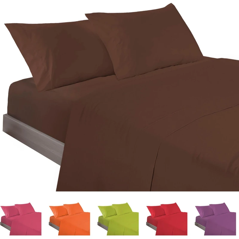 ECOMMERC3 | 3 Piece Sheet Set for 135cm Bed Made in Spain - Sheet Set with Fitted Sheet, Top Sheet and 1 Pillowcase Brown Color, Extra Soft and Lightweight Sheet
