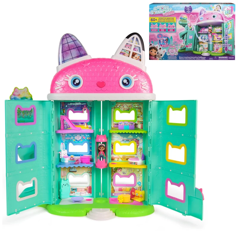 Gabby's Dollhouse: The Movie, Meow-mazing Interactive Dollhouse, 7 Rooms, LCD Screen Eyes, Figures, Sound FX, Kids Toys for Girls and Boys Ages 3 and Up