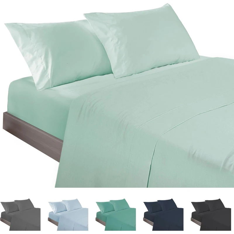 ECOMMERC3 | 4 Piece Sheet Set for 200 Bed Made in Spain - Sheet Set with Fitted Sheet, Top Sheet and 2 Pillowcases 45 x 110 cm Green