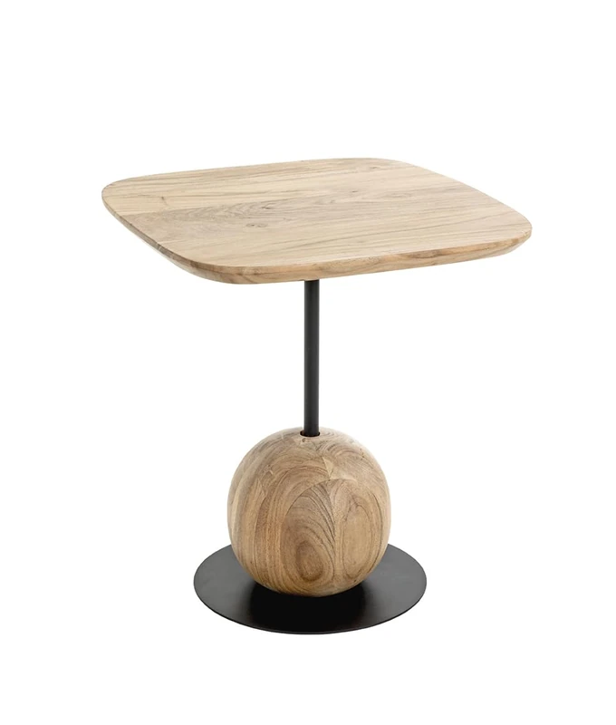 HAKU Möbel end table, acacia, black, solid wood, metal, steel tube - Dim.: W 45 x D 45 x H 50 cm, Style: Urban Collective