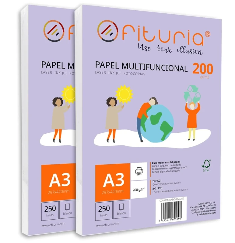 A3 200 g Paper Pack with 500 White Sheets, Multifunctional Paper for School Use and Work Environments - Ideal for Laser, Inkjet or Copiers - Ofituria