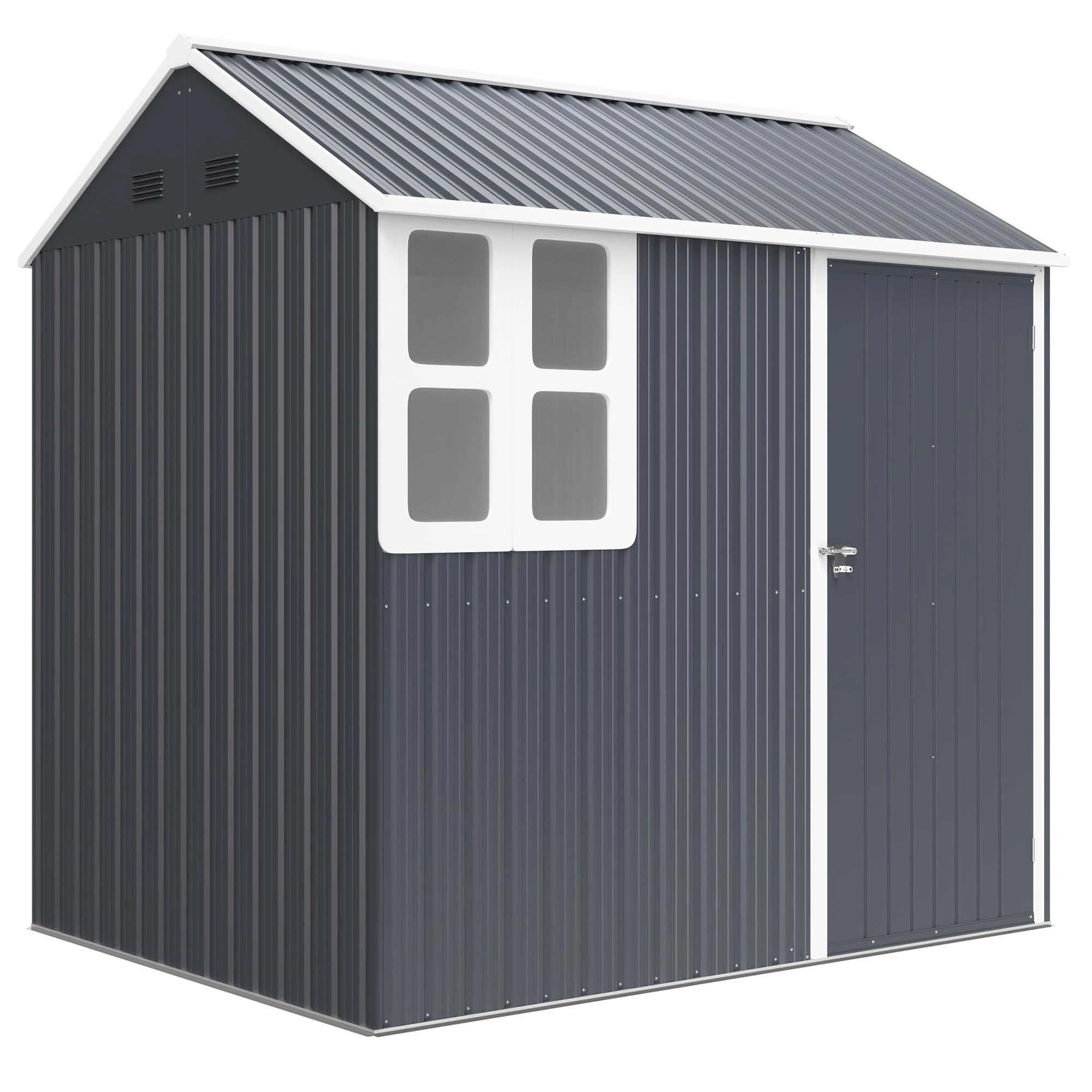 Outsunny 7 x 6 ft Garden Shed, Metal Shed with Single Door, Window and Air Vents, Galvanised Outdoor Lockable Tool Storage House, Dark Grey